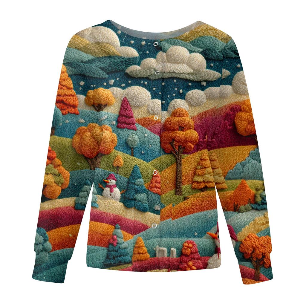 Women's Casual Fashion Long-Sleeve Single-Breasted Christmas Print Jacket
