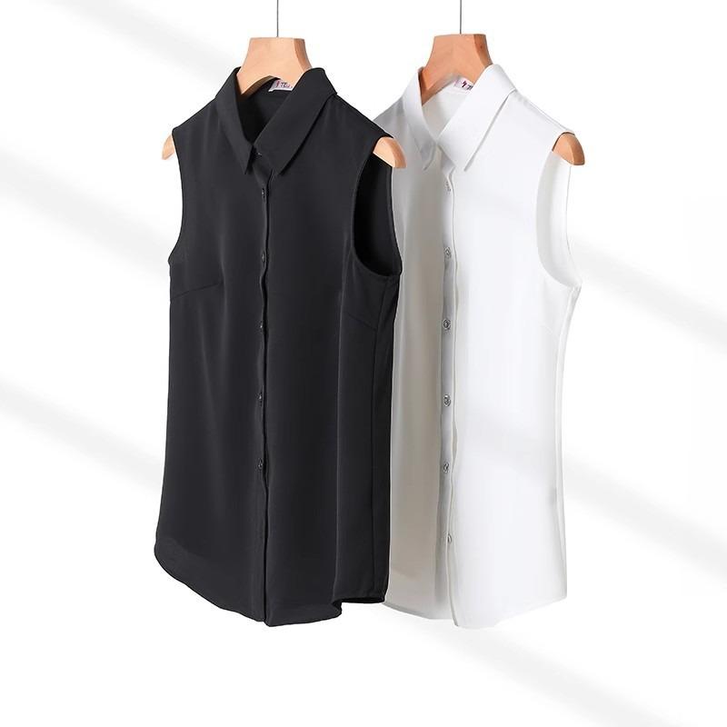 Sleeveless Summer Women Shirt Fashion Casual Loose Top Base Vest Elegant Lapel Office Streetwear Slim Fit Solid Color Blouse Basic Clothing
