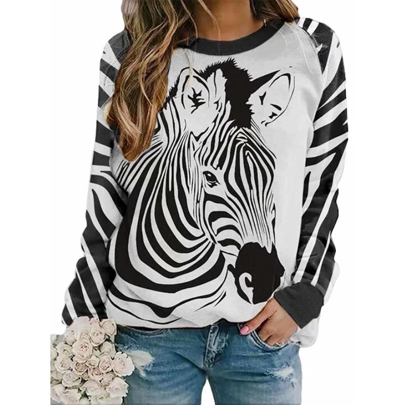 Zebra 3D Print Autumn Sweatshirts Women Casual Raglan Long Sleeves Hoodies Streetwear Y2k Pullover Harajuku Top Female Clothing S