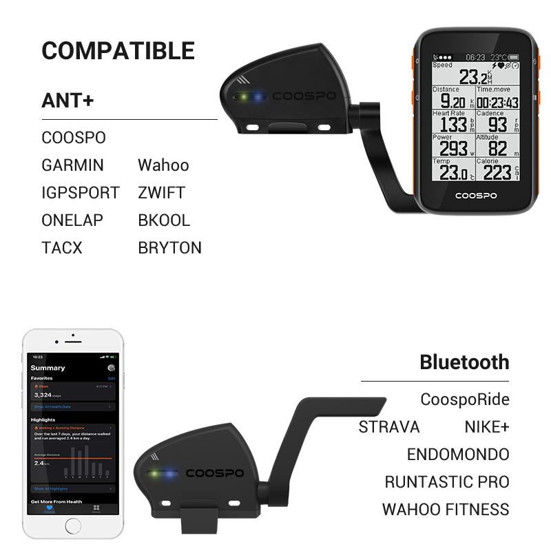 CooSpo Nový bezdrátový vodotěsný senzor rychlosti a kadence pro jízdní kolo 5.0 ANT+ Pro Wahoo Zwif Garmin Etrex 30 Duální senzor Bluetooth