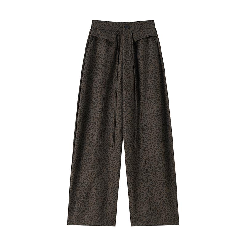 Damen Vintage High-Waist Locker Leopard Print Weite Hosen