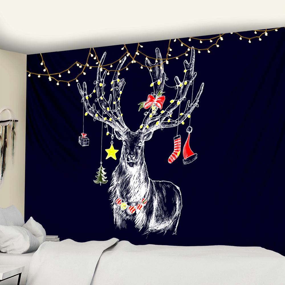 Einfache Linien Weihnachtsrentier Psychedelische Wandteppich Wand Weihnachtskunst Decke Matte Hintergrund Wohnraum Geschenk