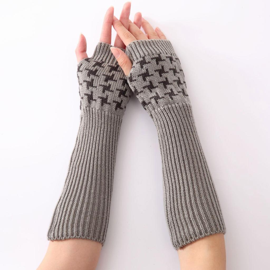 Qian Niao Ge Fashionable Warm Gloves and Sleeves for Autumn and Winter Mid Length Women's Knitted Woolen Sleeves with Half Finger Exposure