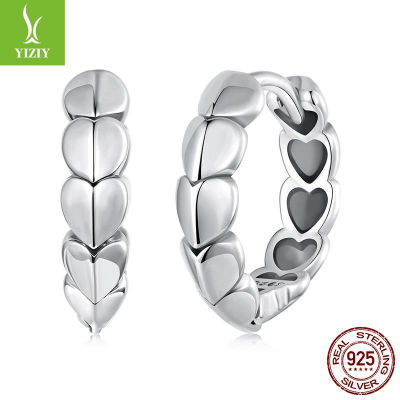 S925 Sterling Silver Love Splicing Ear Buckle, Charm Classic Heart-Shaped Three-Dimensional Earrings Earrings