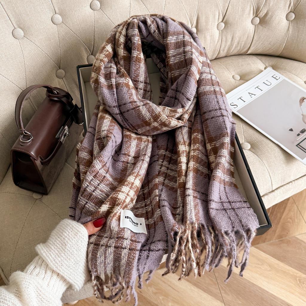 New Maillard College style plaid scarf female, Korean atmosphere temperament versatile girl style student scarf