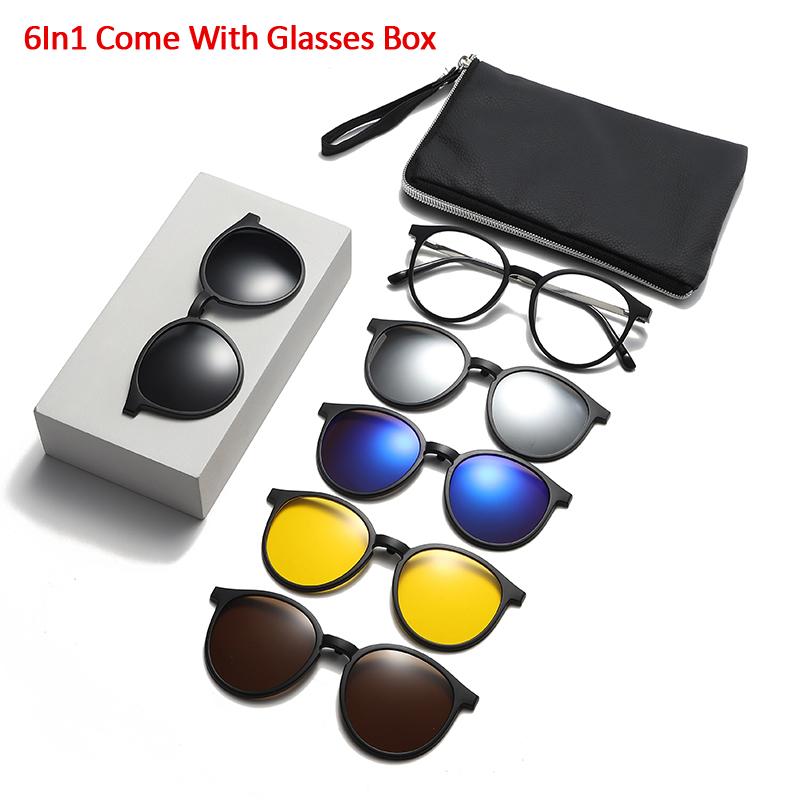 Latest TR90 Sunglasses Women Men 6 In 1 Sets Magnet Sunshade Clip On Sun Glasses Eyeglasses UV400 High Quality Anti-Glare