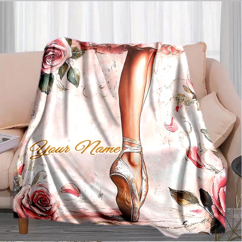 1PC Custom Name Ballerina's Graceful Pose Flannel blankets Patterns Throw Blanket All-Season Soft Gift for Couch, Bed, Camping gifts