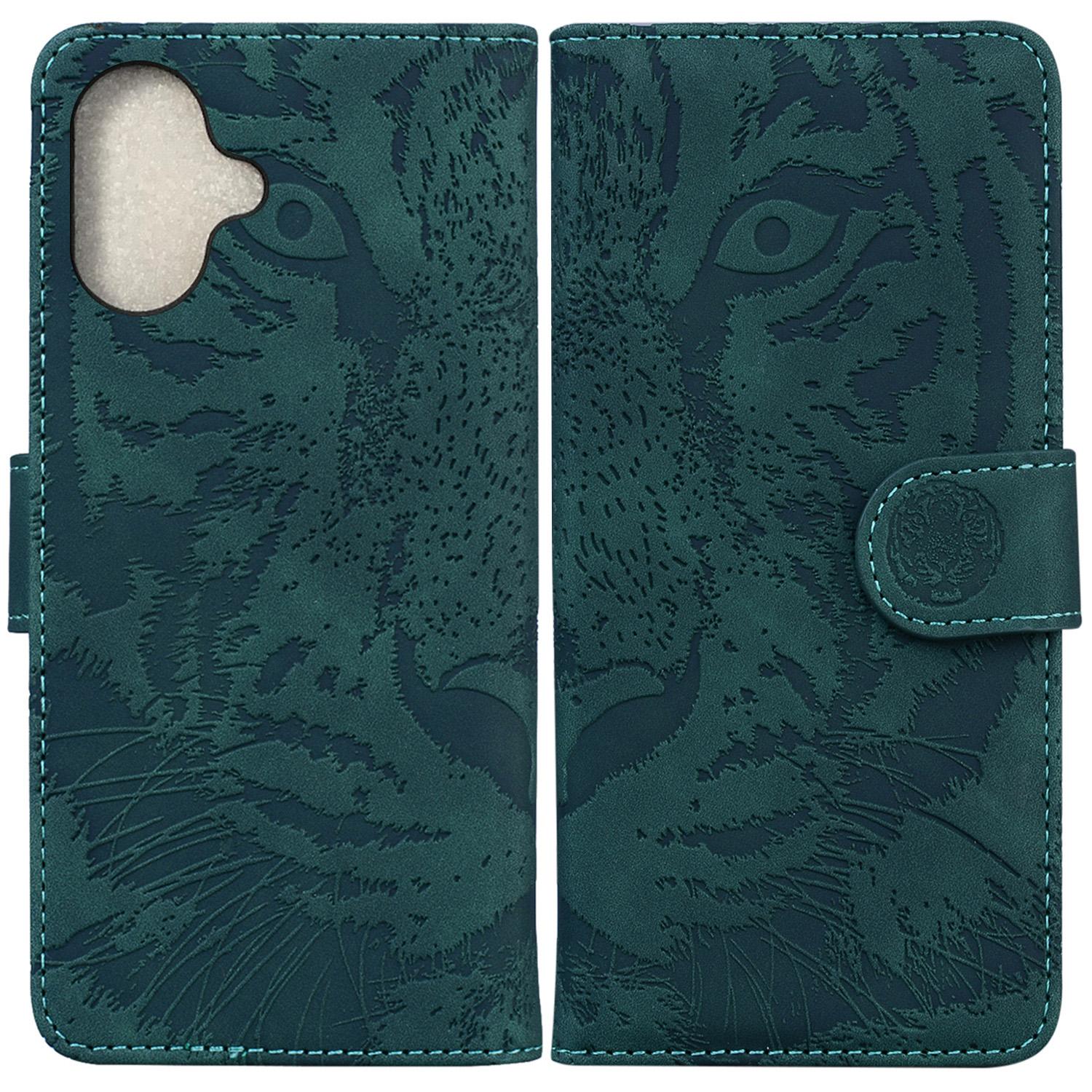 

For iPhone 16 Case Tiger Imprint Leather Shockproof Wallet Phone Cover