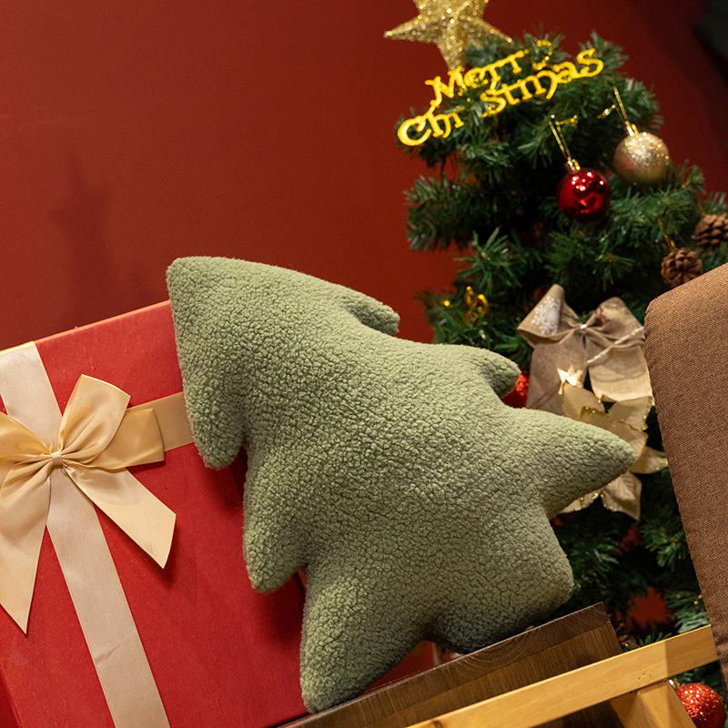 Nordic Style Faux Lambswool Christmas Tree Throw Pillow - Living Room Cushion for New Year Festive Decor