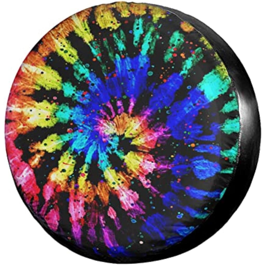 Tie Dye Spare Tire Cover Waterproof Sun Protector for RV Trailer SUV Truck 16 Inch