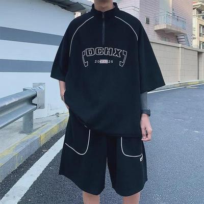 Men's Summer Waffle Half-Zip T-Shirt & Shorts Set – Casual, Lightweight, Fashion-Forward Two-Piece Suit
