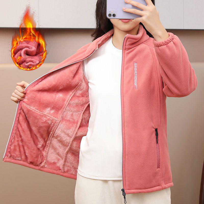 Autumn Winter Polar Fleece Warm Coat Women Sweatshirt Outdoor Sports Casual Zipper Cardigan Jacket Top Slim Teenagers Couple