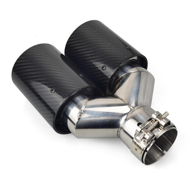 BMW Car Modification Carbon Fiber Dual/Quad Exhaust Pipe with M Logo - Y-Shaped Tailpipe