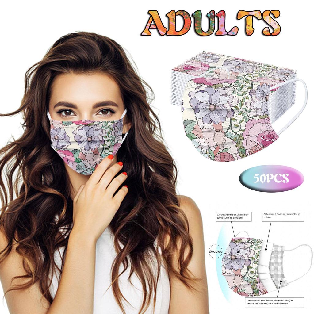 50 Stück Erwachsenen Drei-Lagen Schutz Staubdicht Cartoon-Druck Einwegmaske