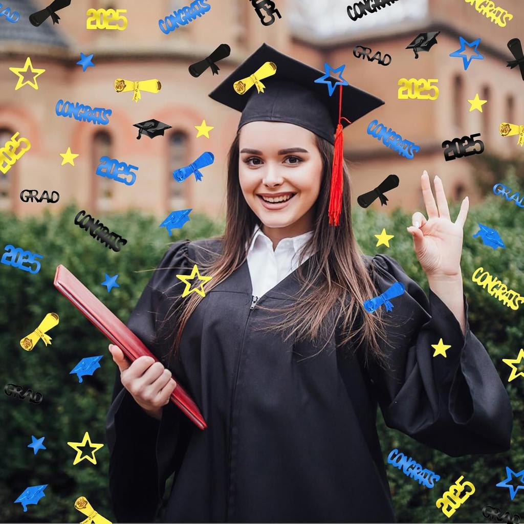 MARFOREVER Graduation Party Confetti, Class of 2025 Black Gold Blue Party Decorations Table Confetti for 2025 Graduation Theme Events Supplies