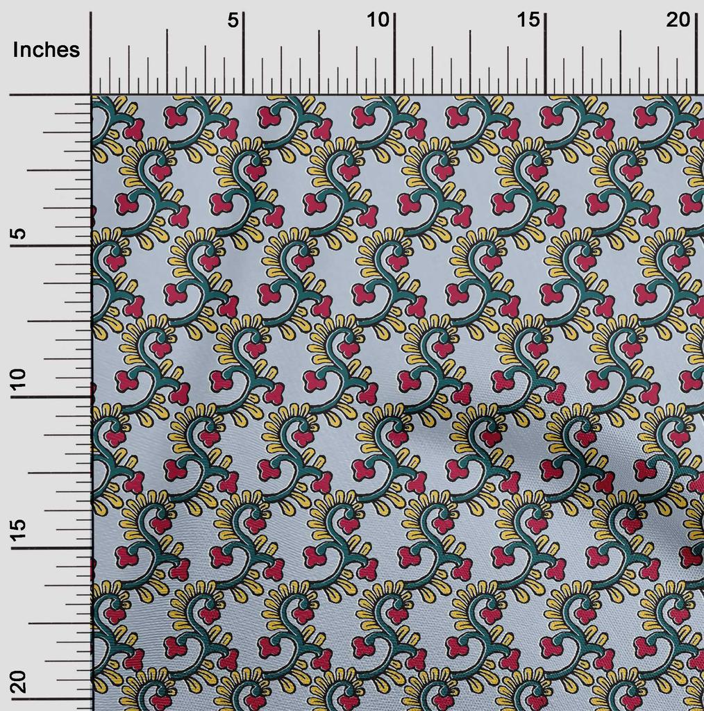oneOone Cotton Flex Fabric Spiral & Floral Block Printed Craft Fabric BTY 40 Inch