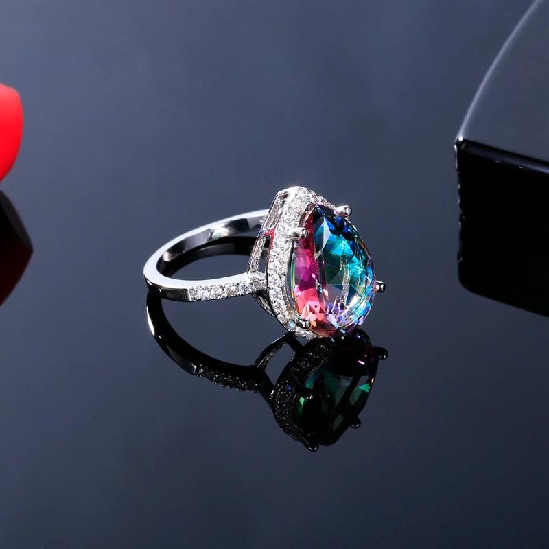 Damen S Silberring Mystischer Regenbogen-Topas Tropfenring Hochzeit Party Valentinstag Ring Geschenk Großhandel