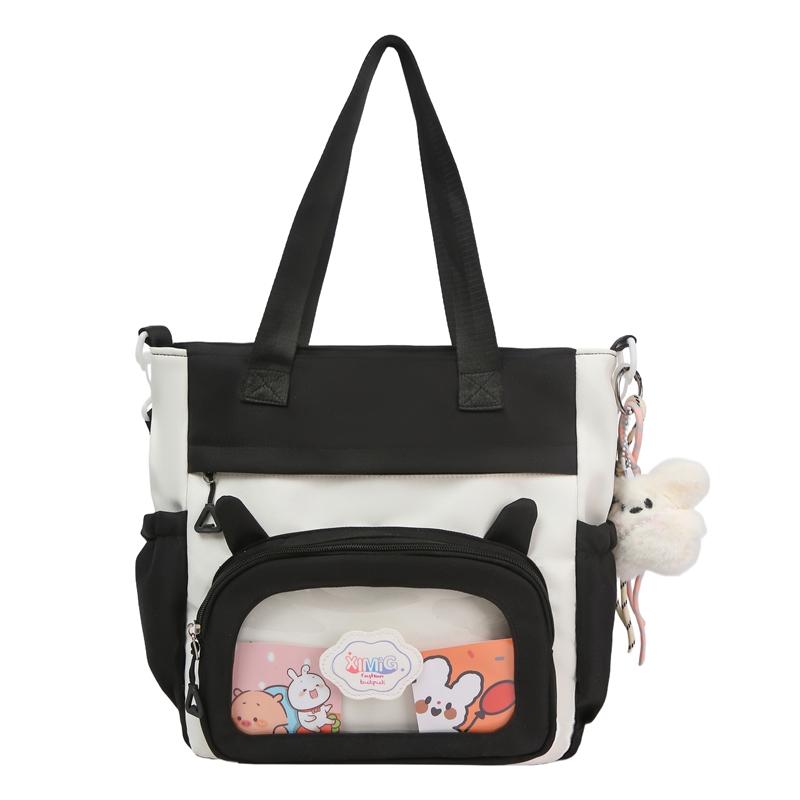 Color Block Shoulder Bag Durable Student Tote Bag Campus Crossbody Bag