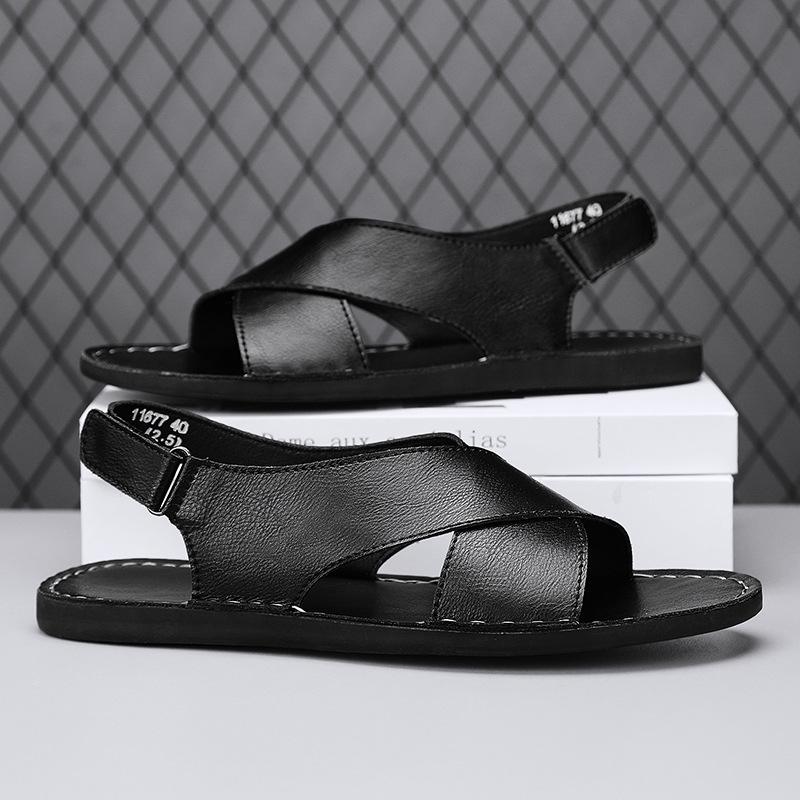 Men s Genuine Leather Open-Toe Sandals: Large Size, Breathable, Ideal for Outdoor Beach 39