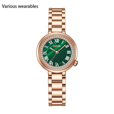 Ladies Steel Strap Quartz Watch Diamond Roman Scale Classic Mother-of-Pearl Women's Watch