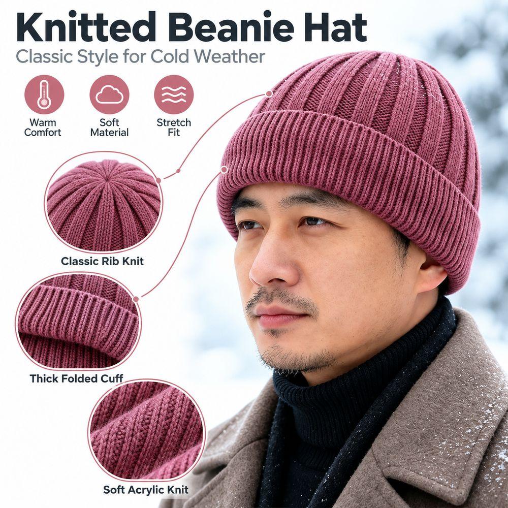 Thick Warm Fleece Lined Beanie Ear Protection Warm Skull Cap Fashion Winter Knit Hat Men Women