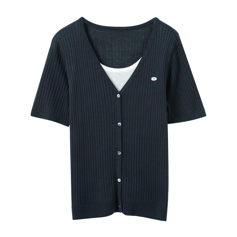 Sancai Plus Size Linen Acetate Blend Faux Two-Piece Knit Top