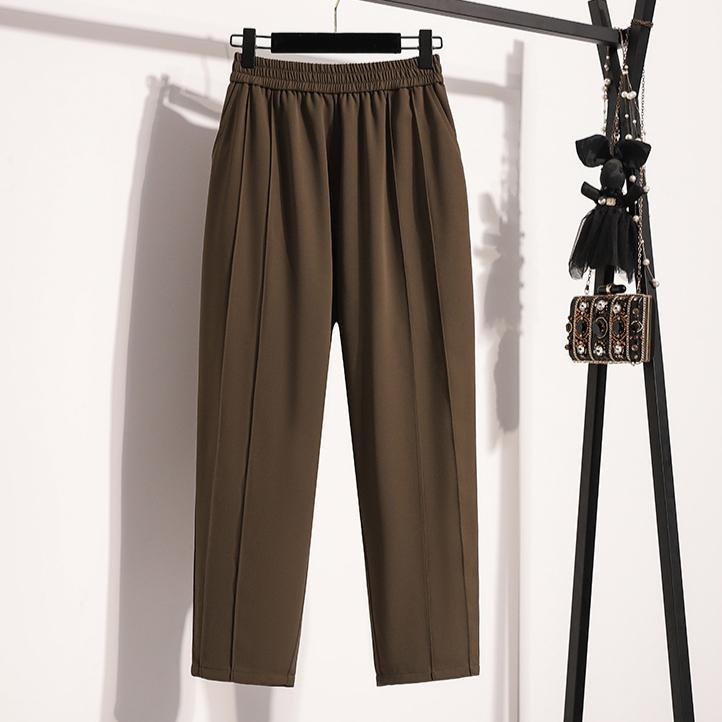 

Dimanaf Большие размеры летние длинные брюки женские эластичный пояс повседневные свободные винтажные брюки новые однотонные брюки 4XL дубильная кора