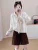 Lace Lace-up Lapel Knitted Cardigan Top Autumn and Winter New Loose Lazy Sweater Jacket Women