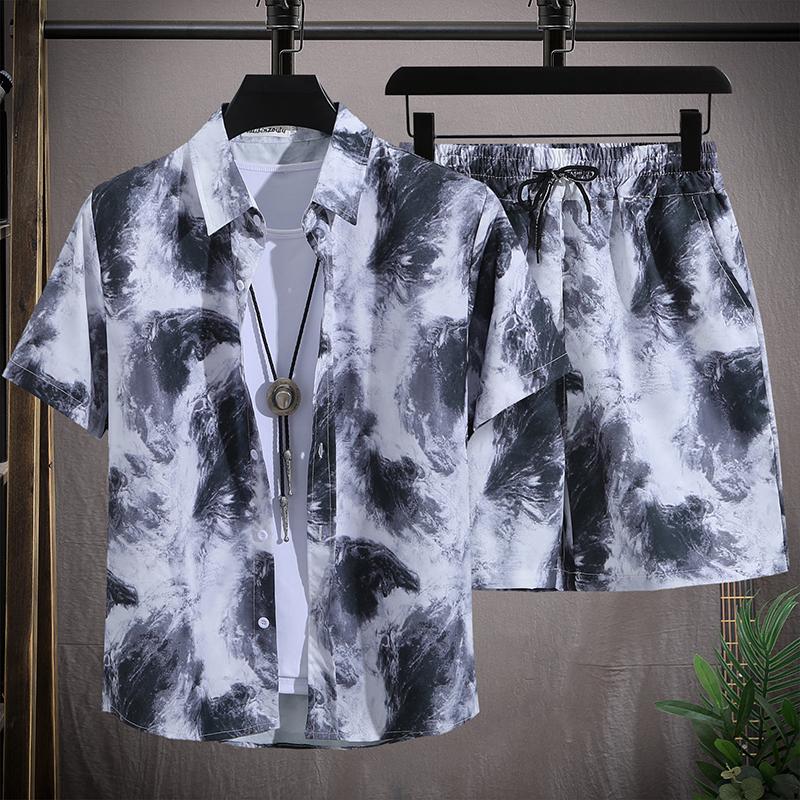 Hawaiian Men's Beach Set Single Chest Short Sleeve Shirt and Shorts Summer Leisure Travel Set