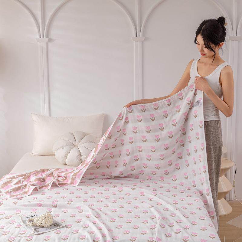 Double-faced Jacquard Gauze Towel Blanket Air Conditioned Room Sweat Absorbing Quick Drying Thin Quilt Double Bed Sheets Soft Breathable Blanket