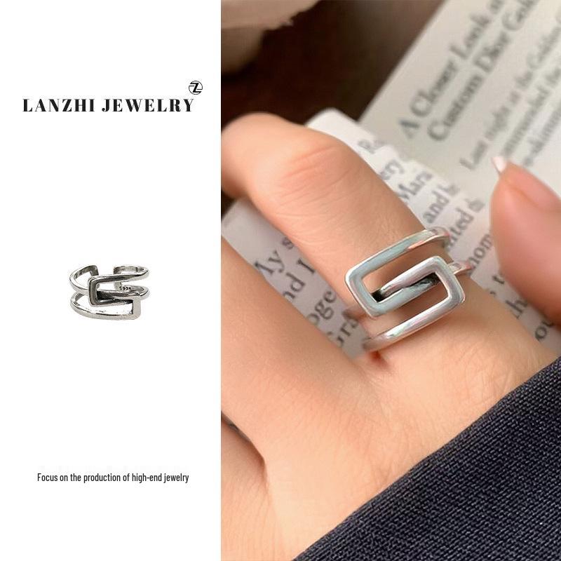 

Кольцо-крест Lan Zhi из стерлингового серебра 925 пробы - Не тускнеющее, Универсальное, Модное открытое кольцо Adjustable Open Ring