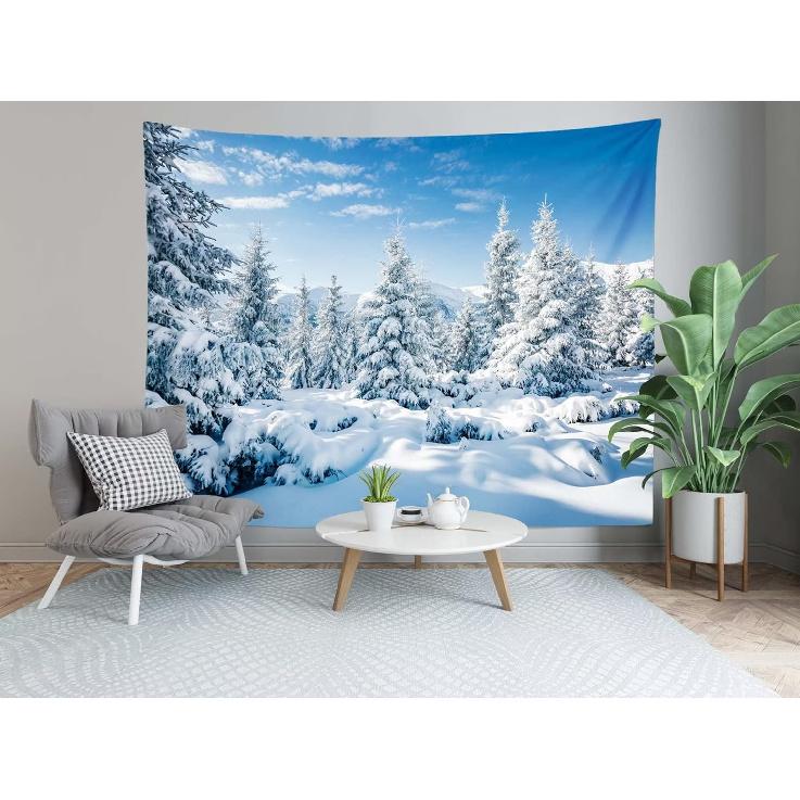 Loccor Winter Snow Forest Tapestry White Alps Mountain Winter Scene Tapestry 80" x 60" Snowy Woodland Landscape Taptries Wall Hanging for Bedroom