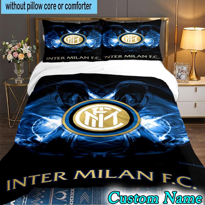 3PCS Custom Name Inter Milan Emblem Bedding Set Duvet Cover Closure Includes 1 Duvet Cover & 2 Pillowcases for All Seasons Bedroom Decor