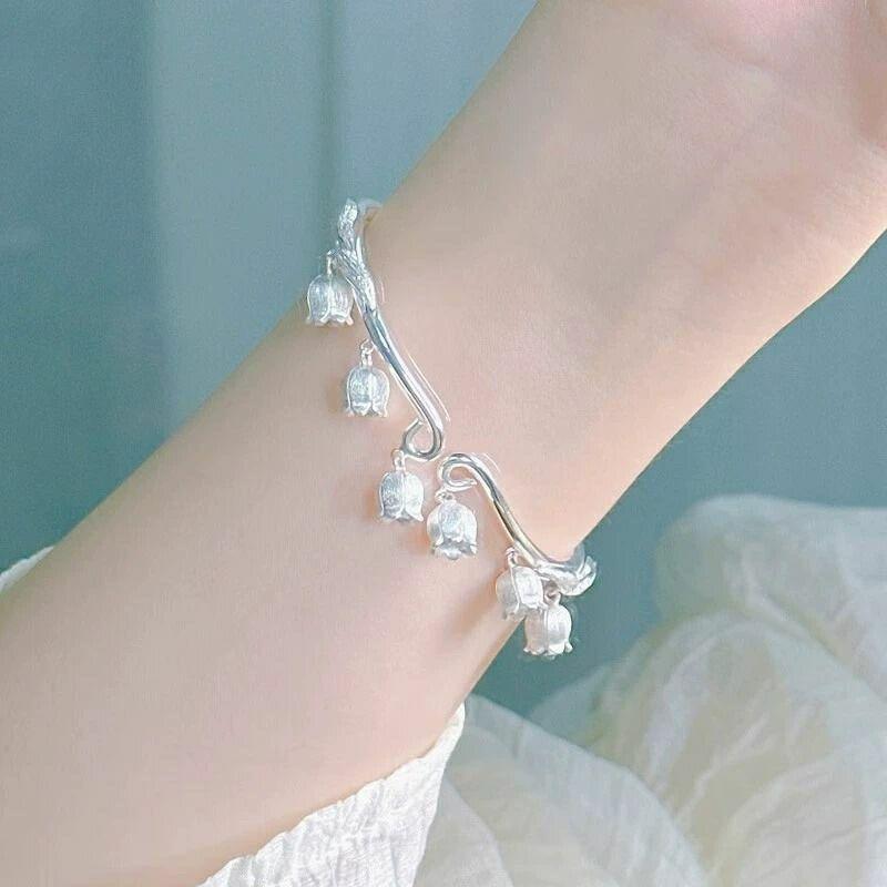 Antique Lily of the Valley Opening Bracelet Versatile Niche Design Guochao Birthday Gift for Girlfriend and Girlfriend~