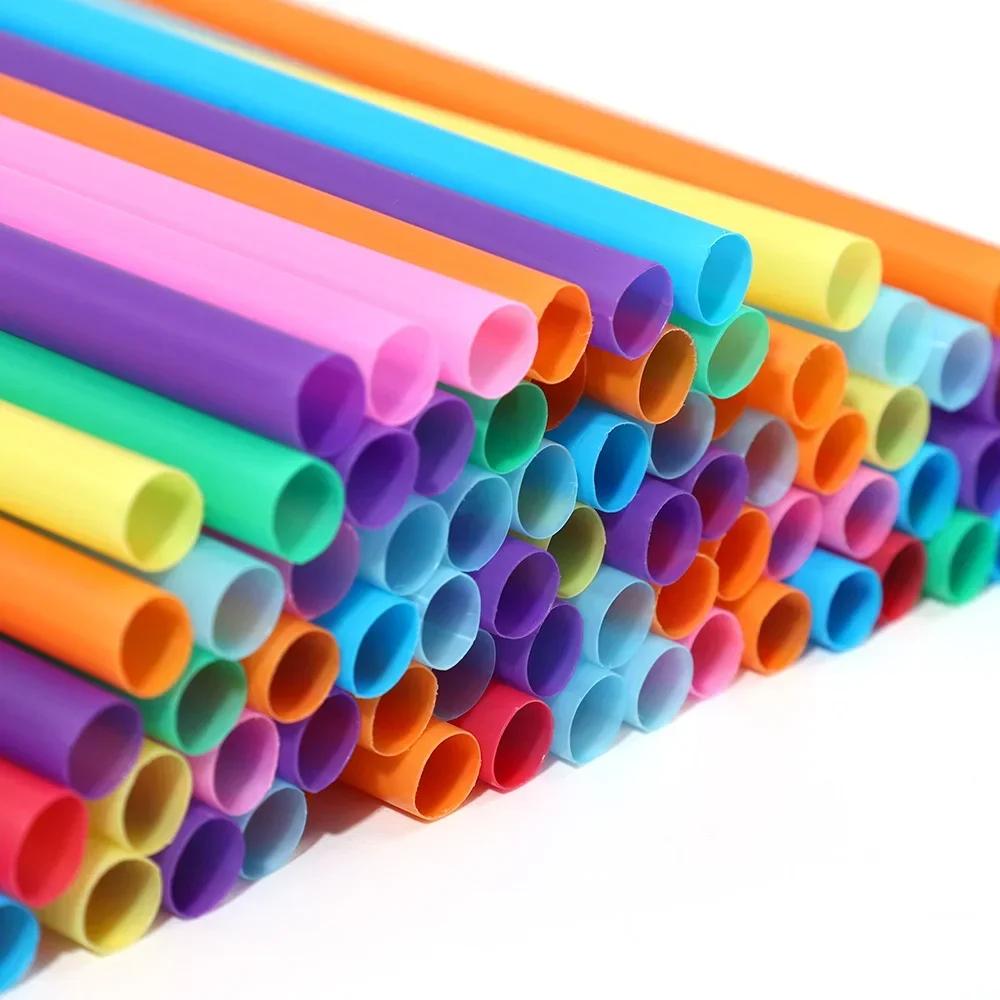 100pcs Long Drinking Straws Colorful Plastic Wide Straw Milk Tea Juice Cocktail Drink Straw Birthday Party Kitchen Accessories