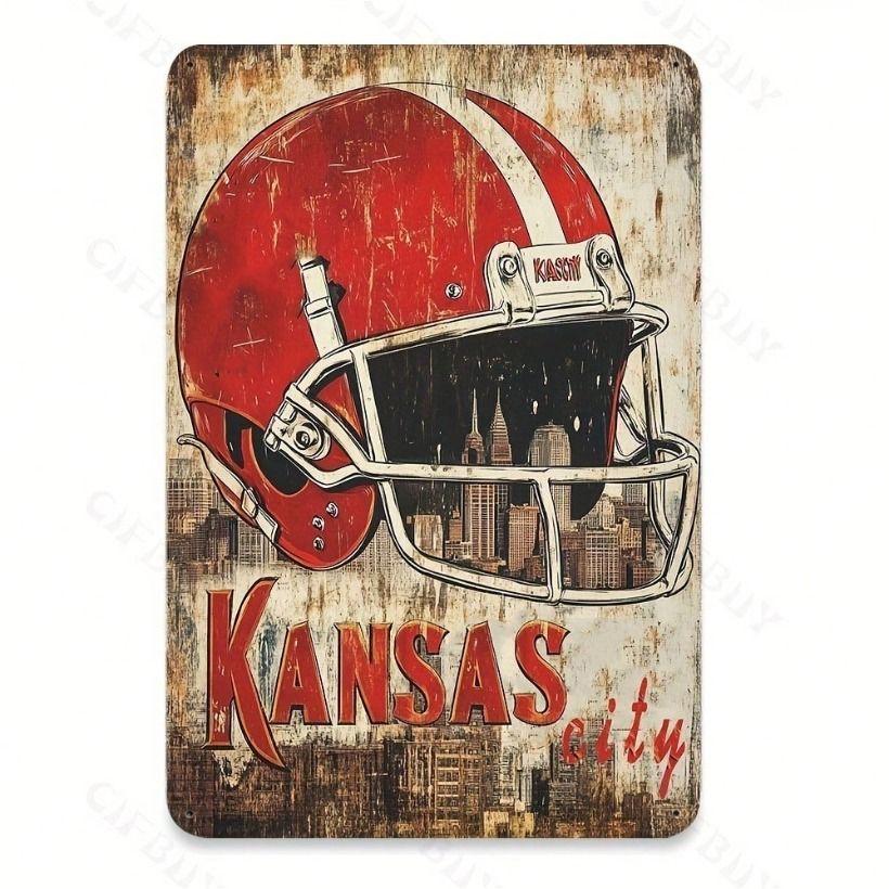 Vintage Metal Poster Kansas City Football Bar Wall Decor 20x30cm Waterproof