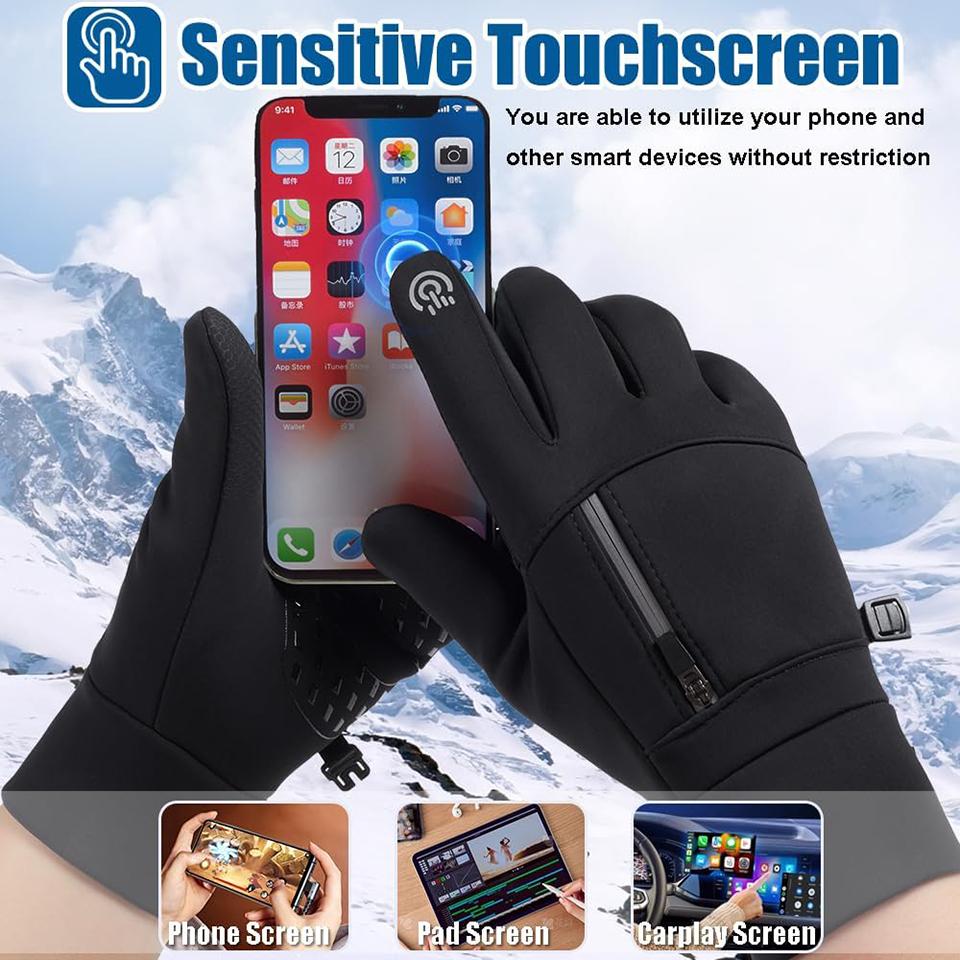 Gobygo Gloves Waterproof Silicone Anti-Slip Cycling Gloves Touch Screen Warmth Fleece-Lined Thickened Outdoor Fishing Gloves