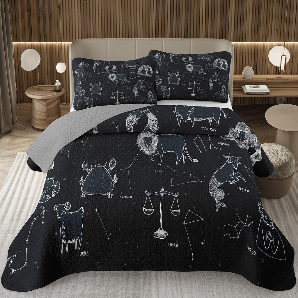 12 Constellation Astrology Bedspreads Zodiac Coverlet Boho Exotic Twin King Bedding Set Reversible Grey Quilted Bedspread Cover