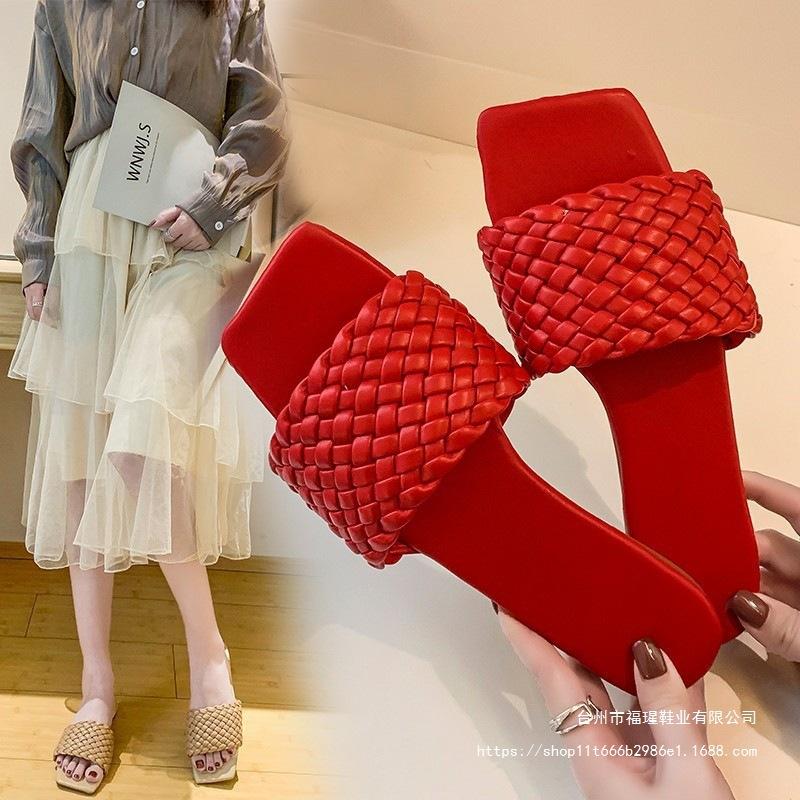Slippers Women's 2020 Summer One-word Woven Belt, Light Women's Sandals, Korean Version of Lazy Hundred, with Beach Shoes