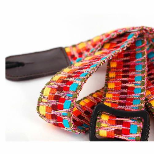 MUSIC FIRST Durable Rainbow Adjustable 100% Cotton & Genuine Leather Ukulele Strap Shoulder Strap Version 2.0