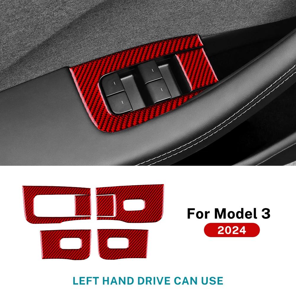 4pcs Real Soft Carbon Fiber Window Lifter Switch Sticker For Tesla Model 3 Highland 2025 2025 Trim Accessories