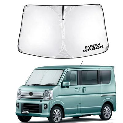 SAWAKAKI Sluneční clona pro Suzuki Every Van na čelní skla s ochranou proti slunečnímu teplu, UV záření a horku, kompaktní skladování, kombi/Every DA17V/DA17W, logo navržené na míru,