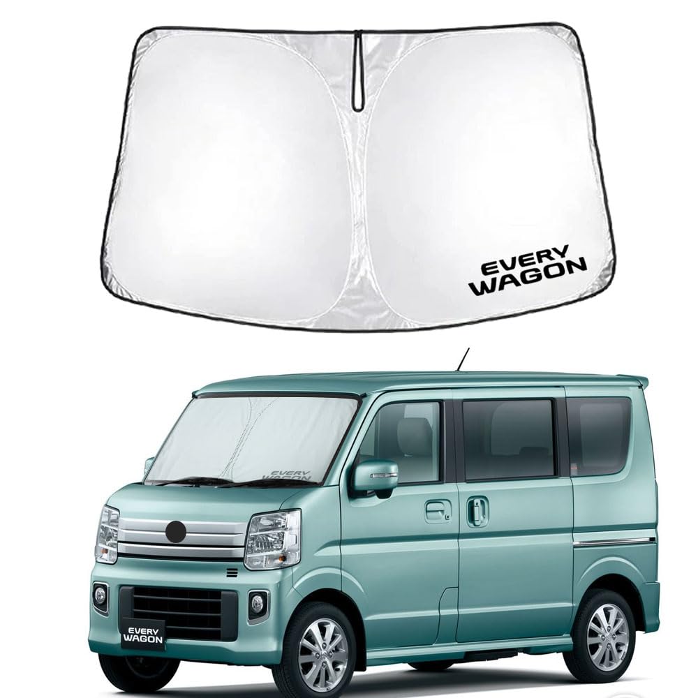 

SAWAKAKI Sunshade for Suzuki Every Van for Windshields with Sun Heat UV and Heat Compact Storage Wagon/Every DA17V/DA17W, Custom-Designed Logo,