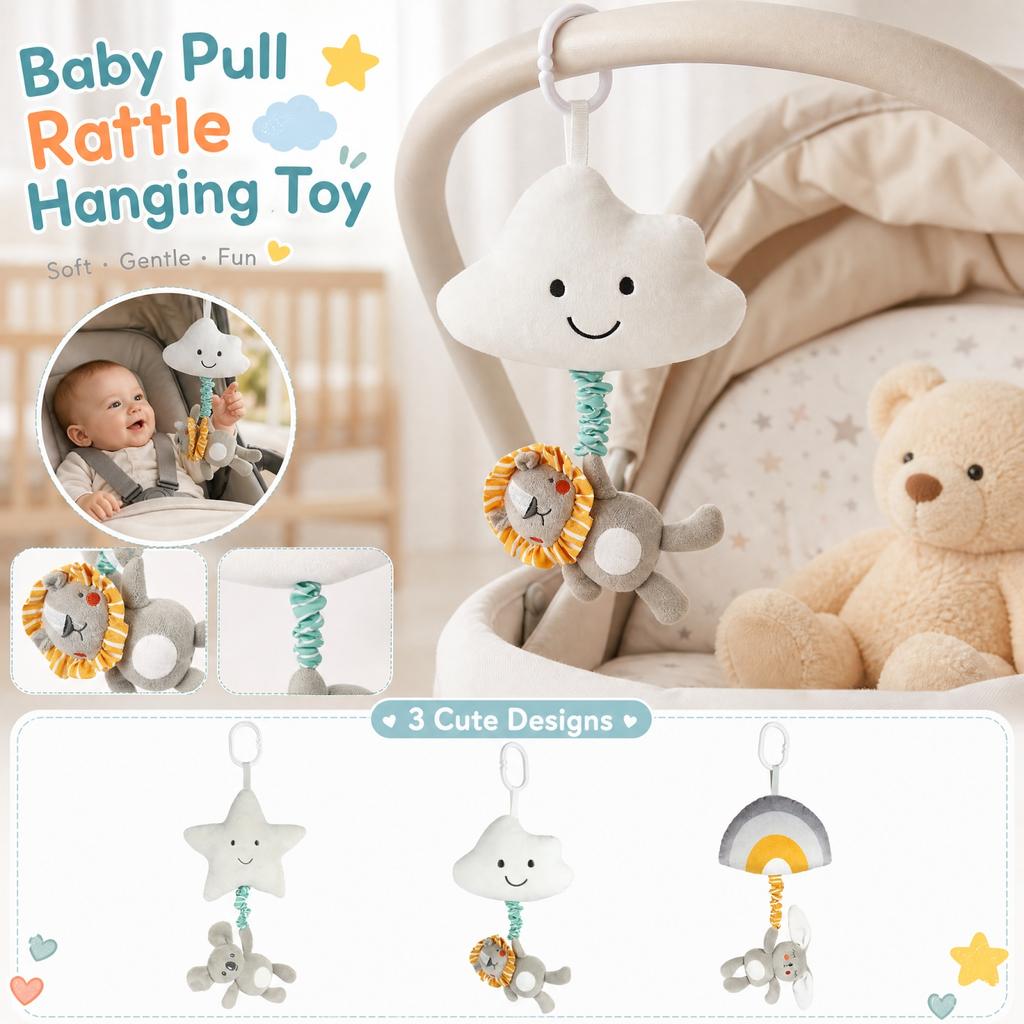 Baby Pull Toy with Bell for Soothing Sensory Play for Infants