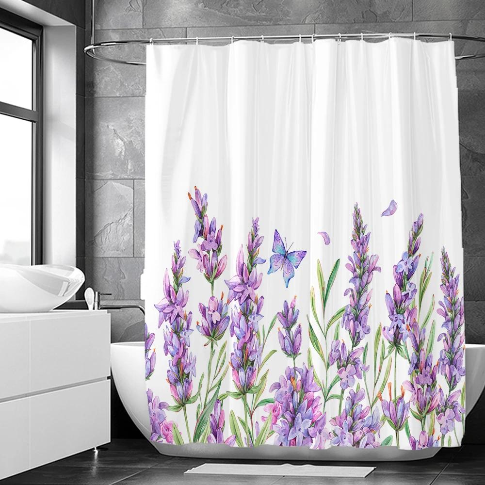 Waterproof Shower Curtain with 12 Hooks Fresh Flowers Leaf Plant Printed Bath Curtains Polyester Cloth Bathroom Accessories