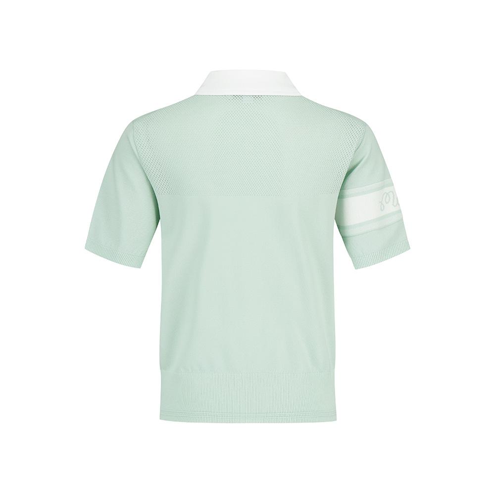 MALBON GOLF Scalloped Knit Short Sleeve Polo Sweater Light Mint (Woman)