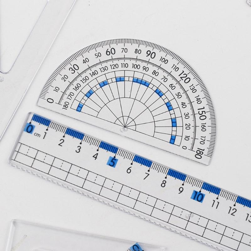 Professional Math Geometry Tool for Student Drawing Plastic Drawing Rulers with Square Straight Ruler Math Protractor
