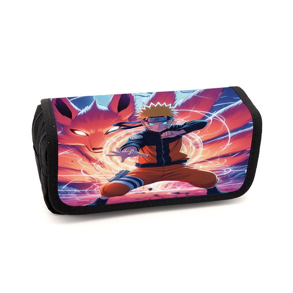 NARUTO Cartoon Anime Pencil Box Double Layer Flip Pen Case Lightweight Stationery for Kids School Daily Use,Boys&Girls Ages 5-11