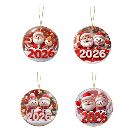 Christmas Ornament Snowman Santa Claus Deer Design Car Rear View Pendant