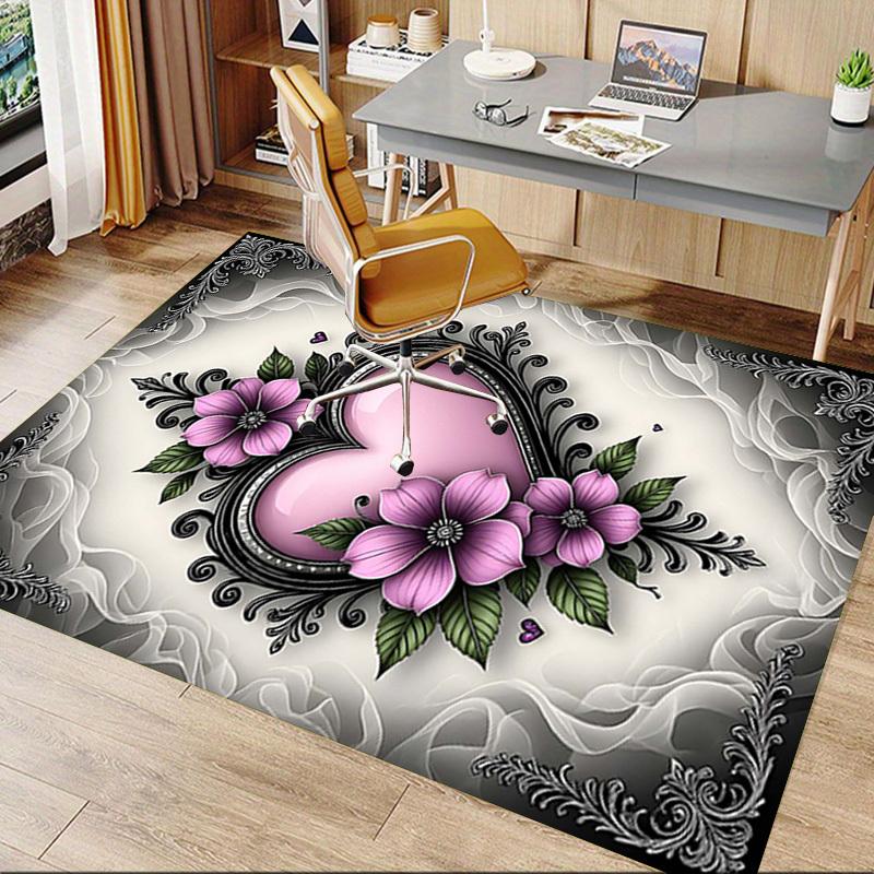 1PC Heart Flowers Non-Slip Floor Carpet Compatible for Office&Living Room&Dining room - Flat-Weave Machine- Soft & Pattern-E302